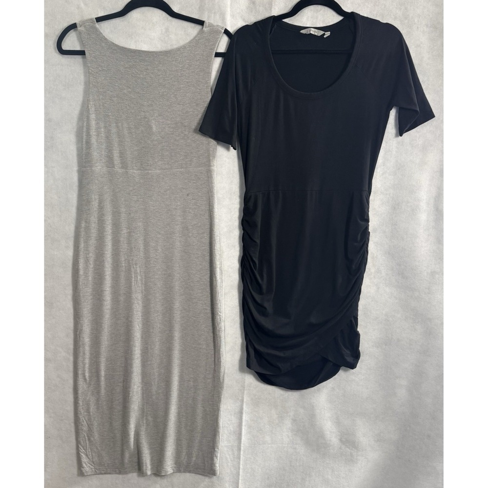 ATHLETA Women Bundle Lot of 2 Jersey T-Shirt Ruched Dress Sz S Black Gray 53-12